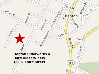 Map showing location of Benton Ciderworks and Hard Cider Winery in Benton, PA