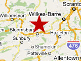 Map showing location of Benton between Williamsport and Wilkes-Barre